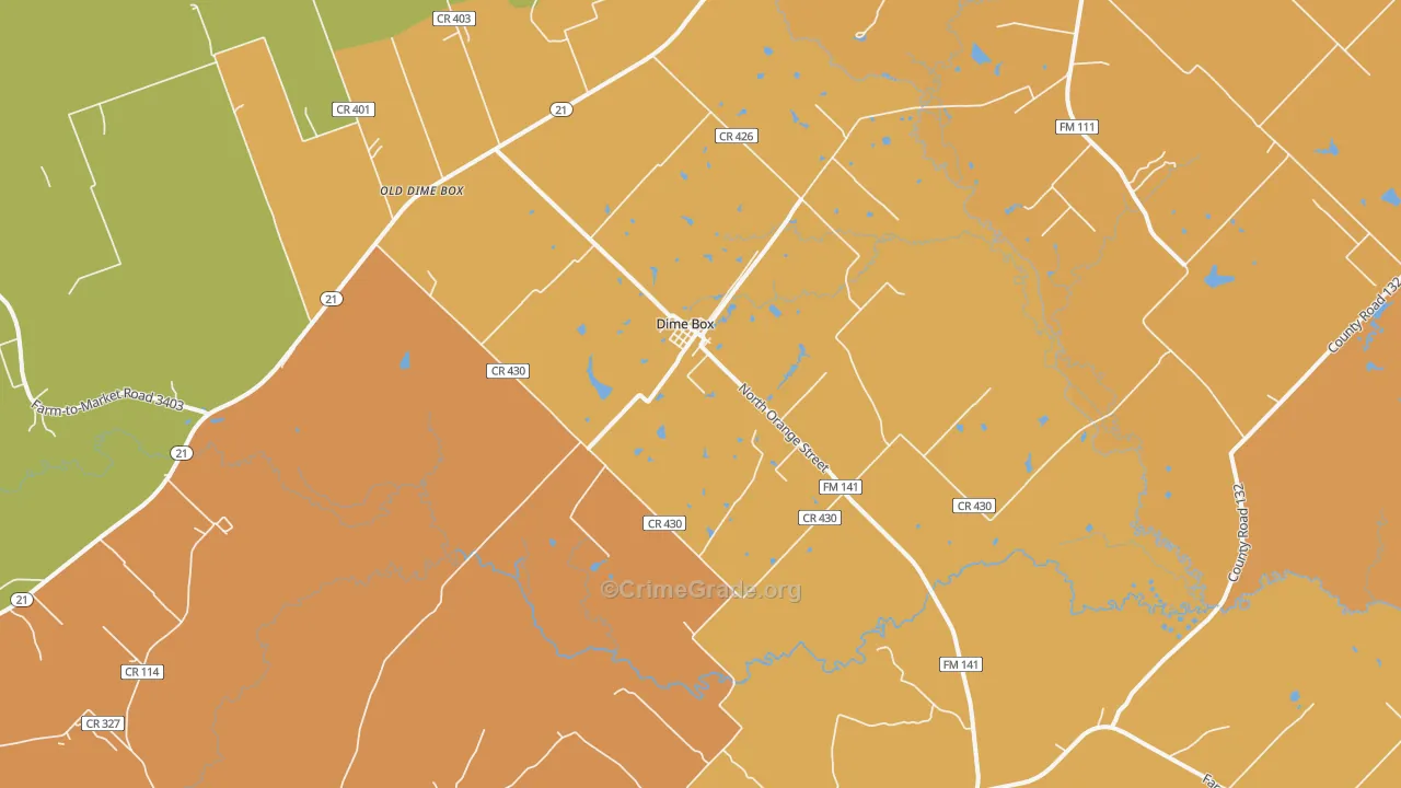 Dime Box, TX Map of Murder Rates