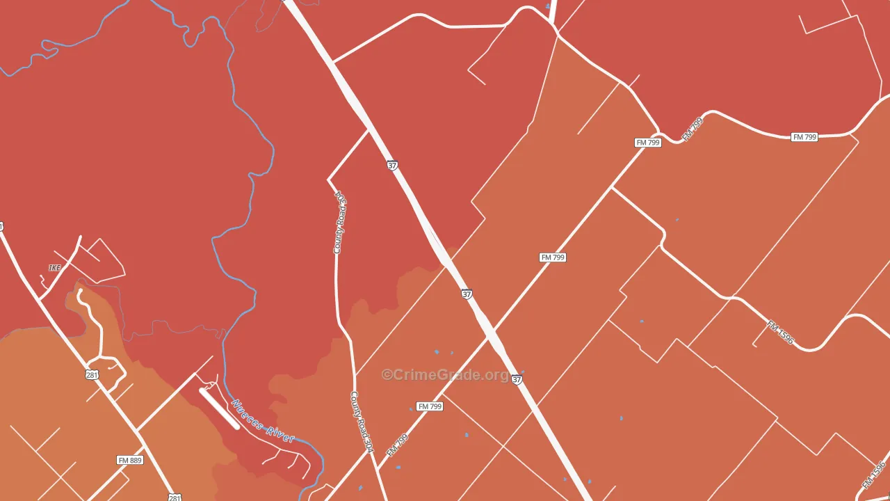 Dinero, TX Map of Murder Rates
