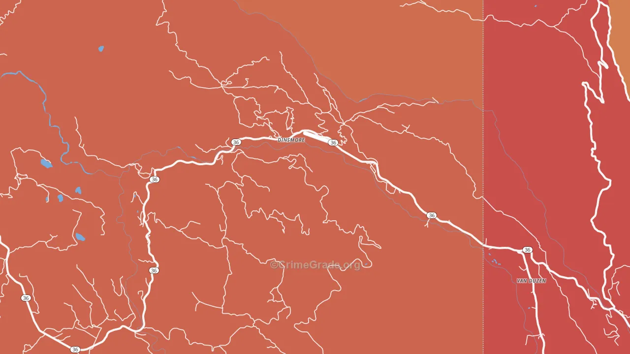 Dinsmore, CA Map of Murder Rates