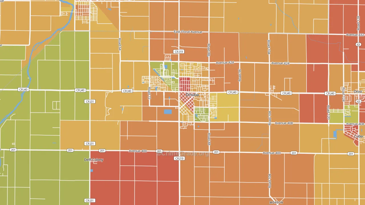 Dinuba, CA Map of Murder Rates