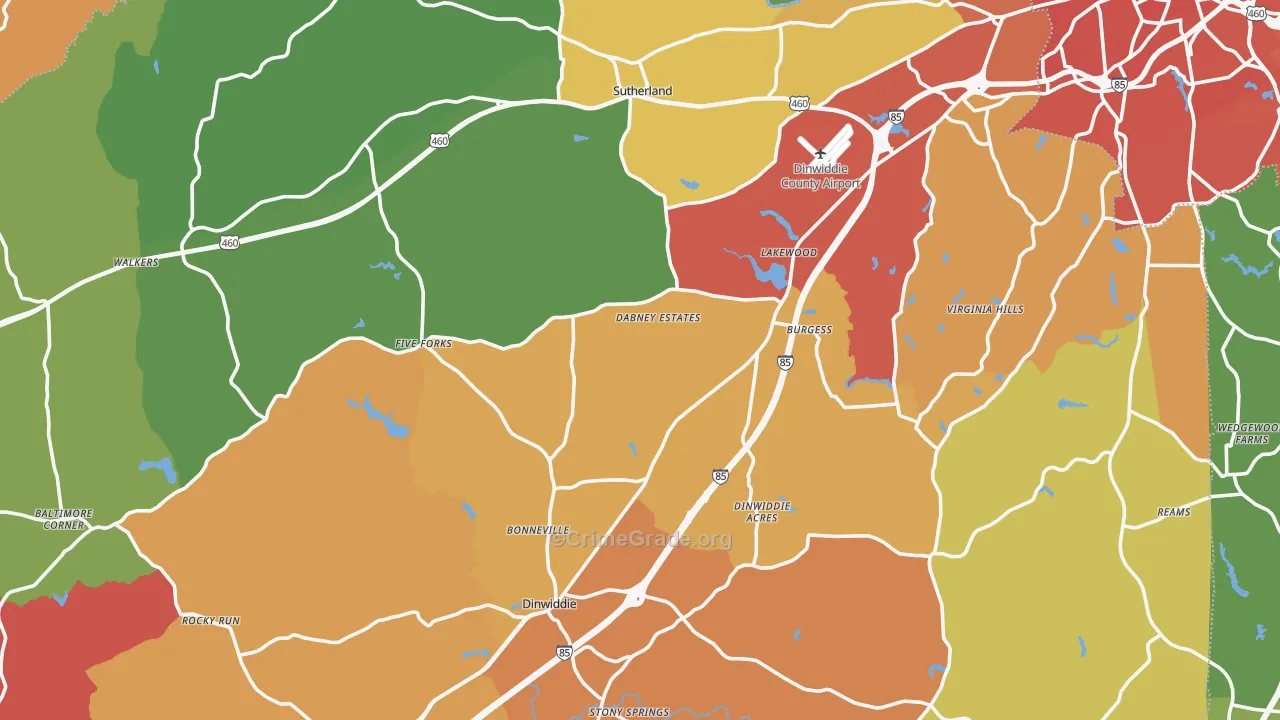 Dinwiddie County, VA Map of Murder Rates