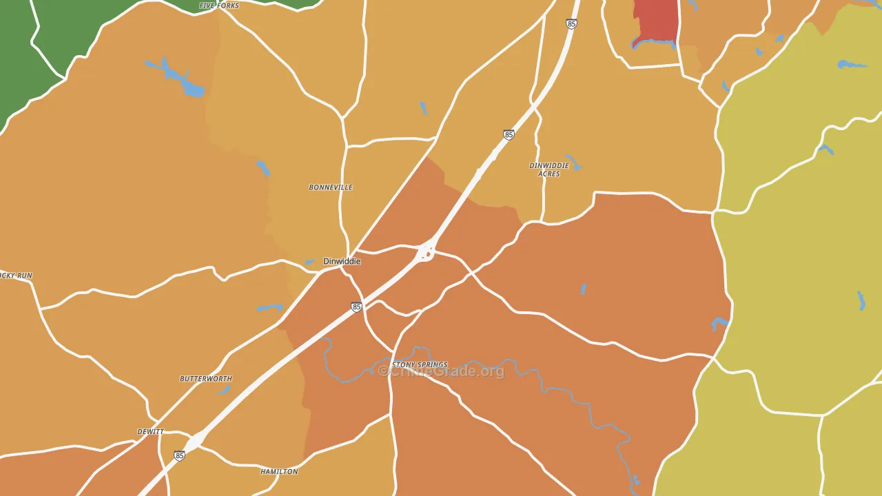 Dinwiddie, VA Map of Murder Rates
