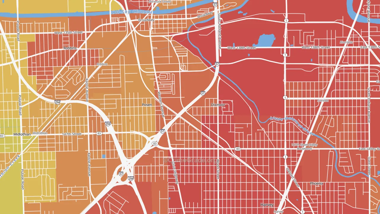 Dixmoor, IL Map of Murder Rates