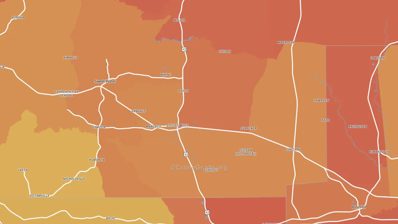 Dixons Mills, AL Map of Murder Rates