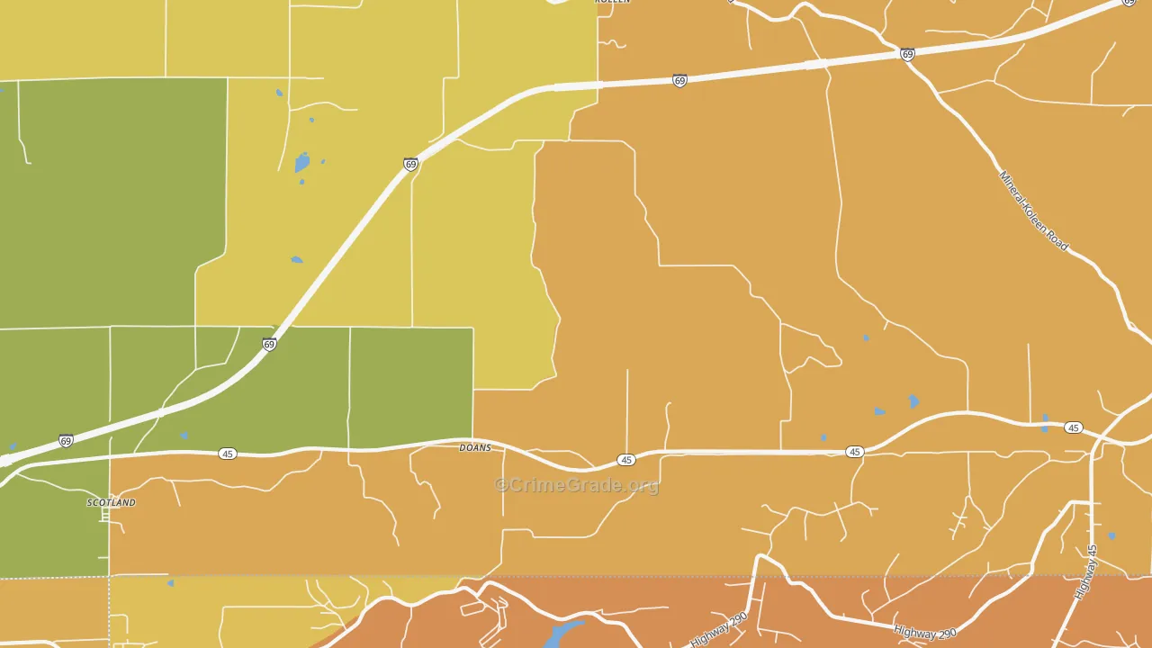 Doans, IN Map of Murder Rates