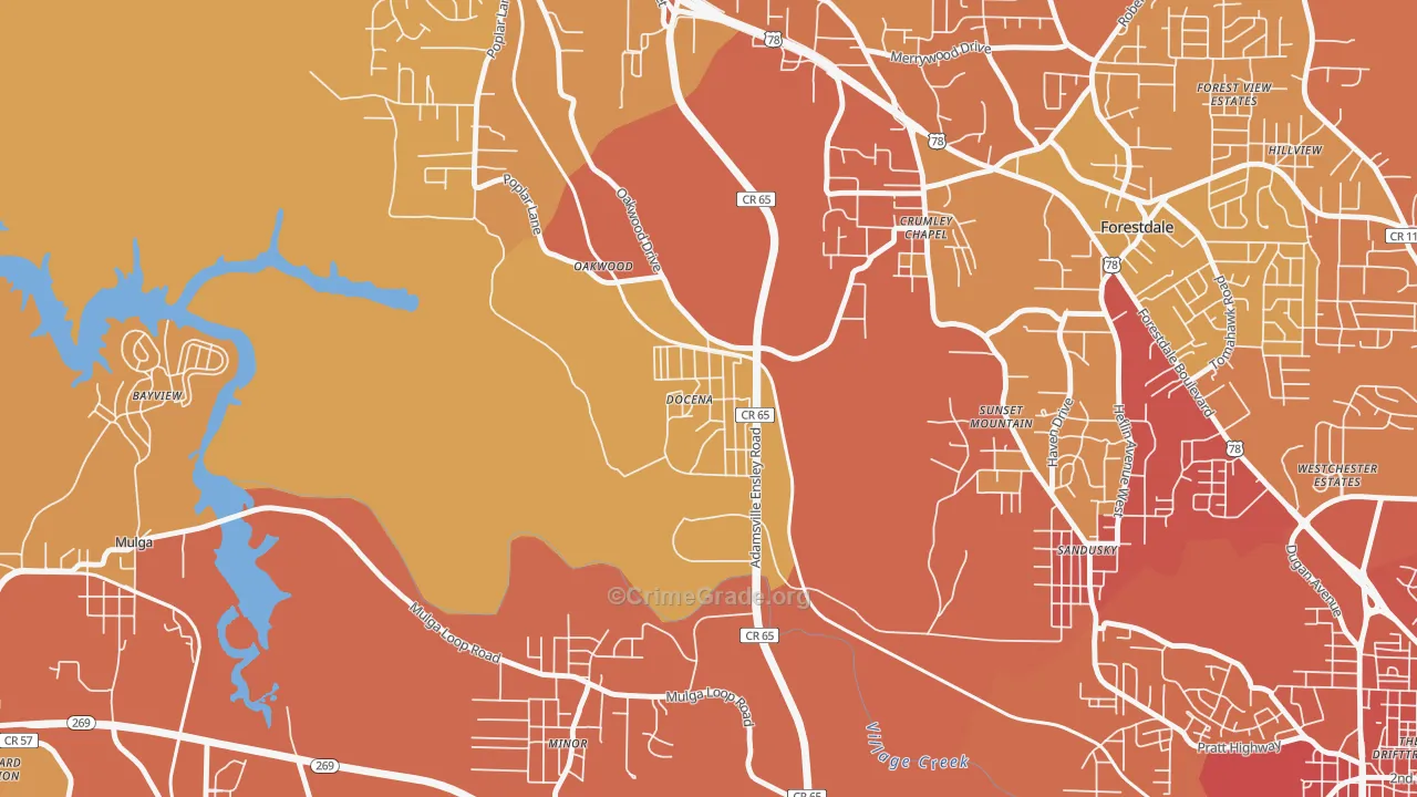 Docena, AL Map of Murder Rates