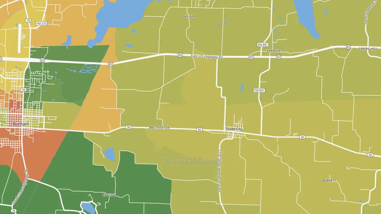 Dodd City, TX Map of Murder Rates