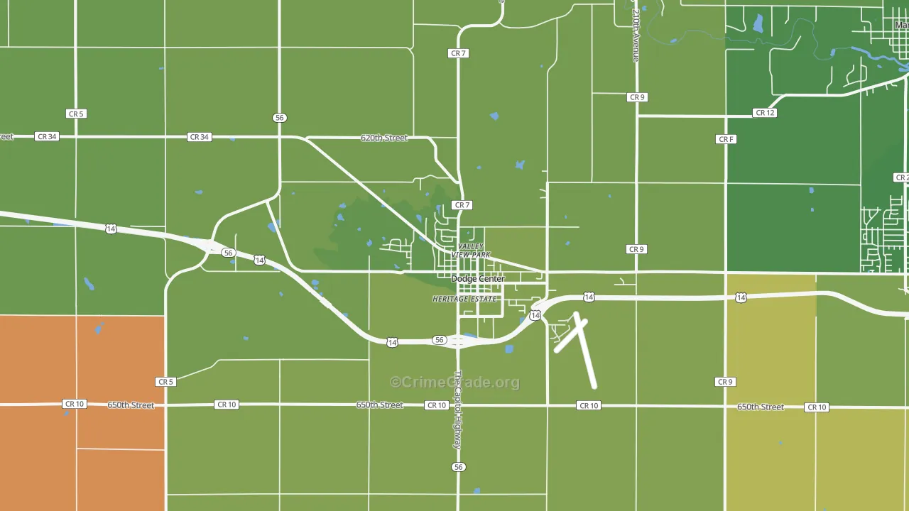 Dodge Center, MN Map of Murder Rates