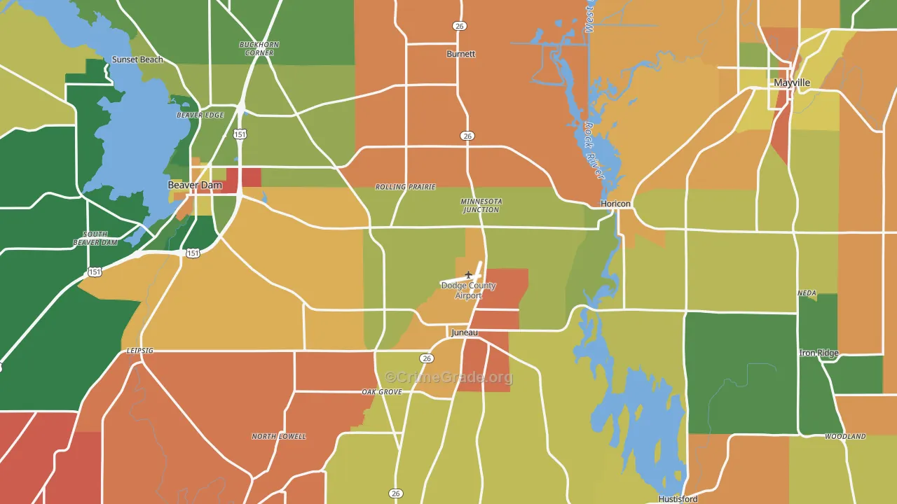 Dodge County, WI Map of Murder Rates