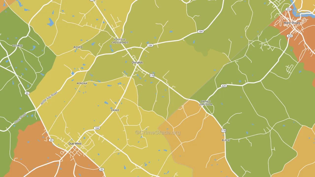 Donalds, SC Map of Murder Rates