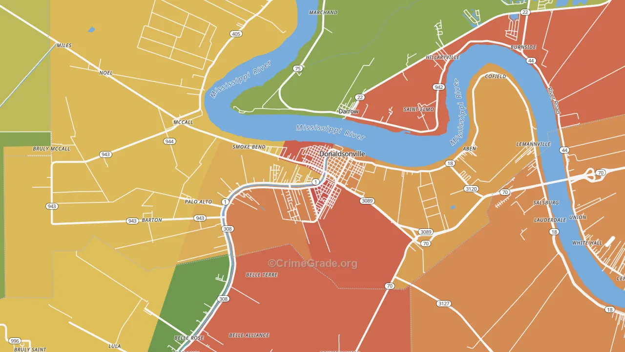 Donaldsonville, LA Map of Murder Rates