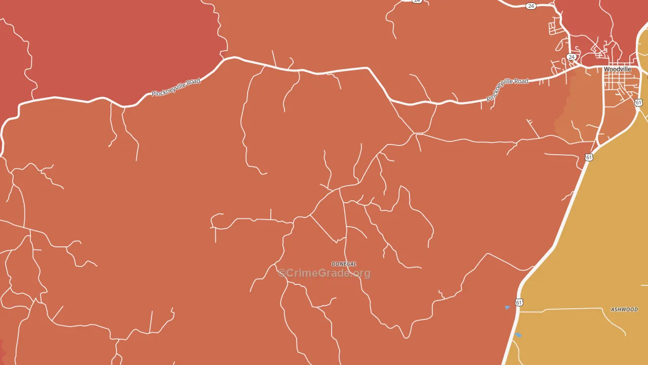 Donegal, MS Map of Murder Rates