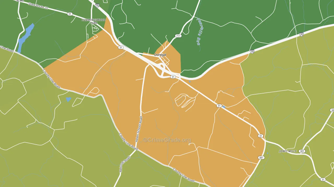 Donegal, PA Map of Murder Rates