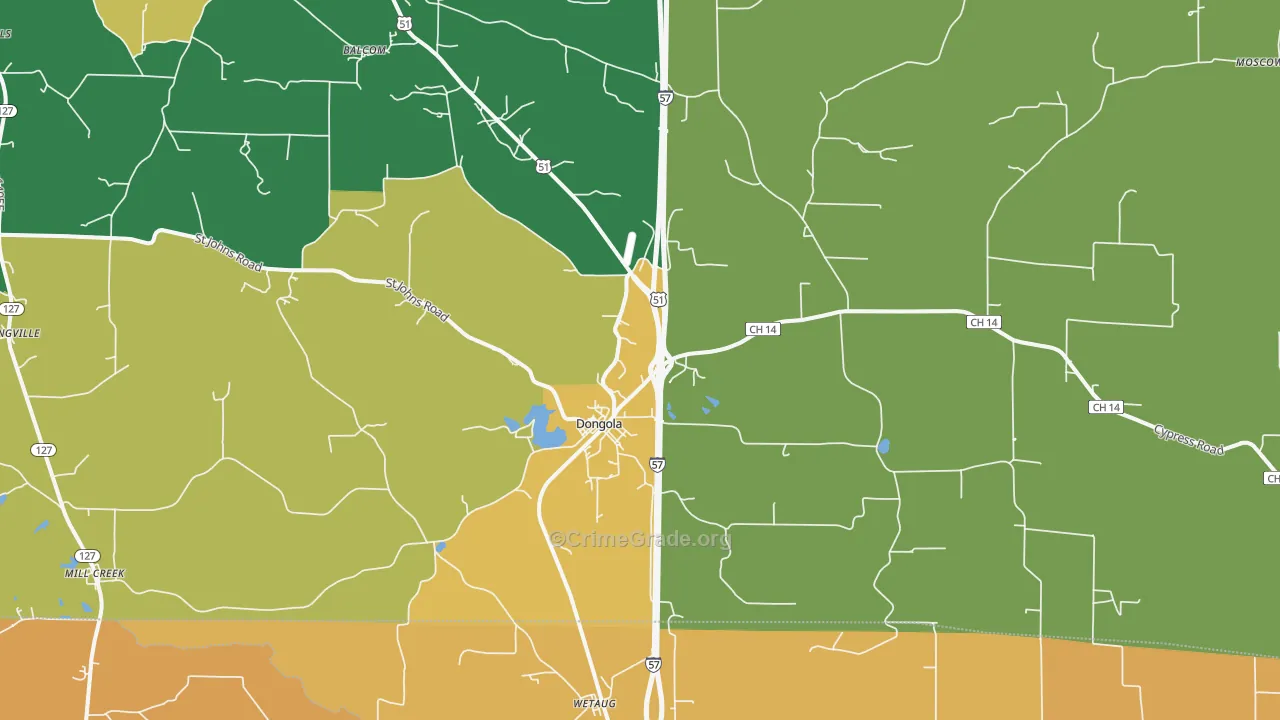 Dongola, IL Map of Murder Rates