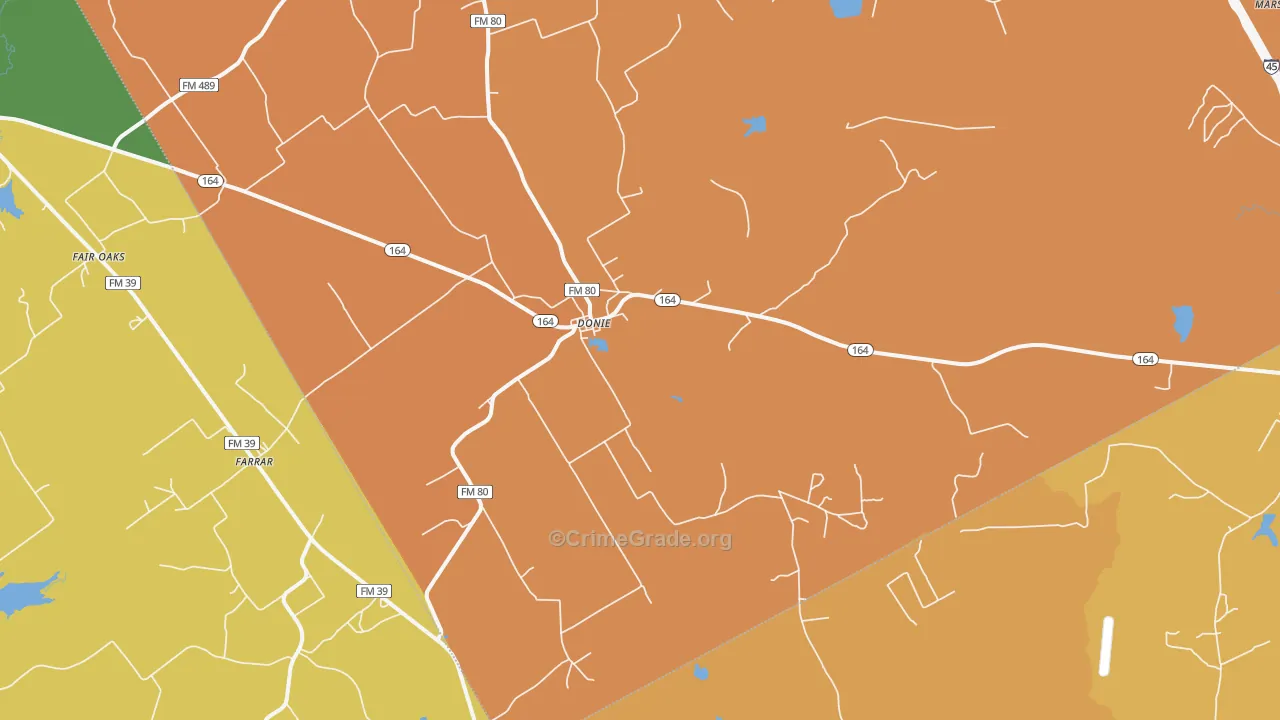 Donie, TX Map of Murder Rates