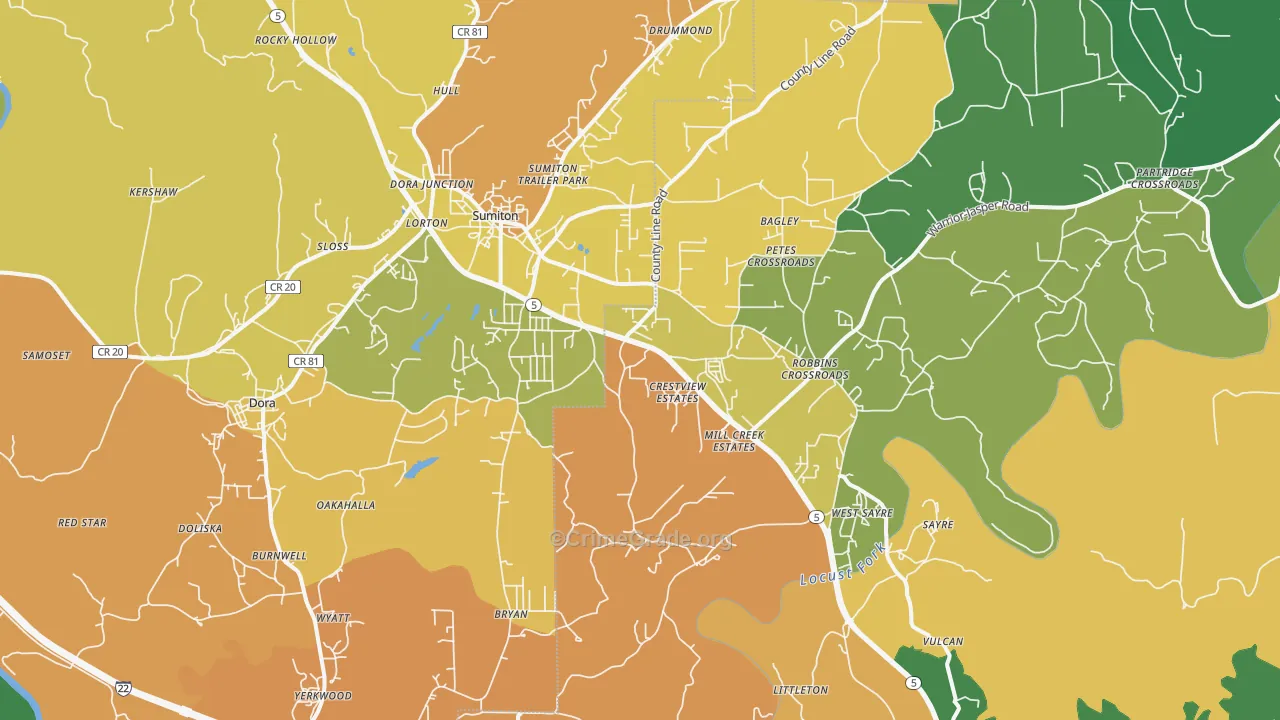 Dora, AL Map of Murder Rates
