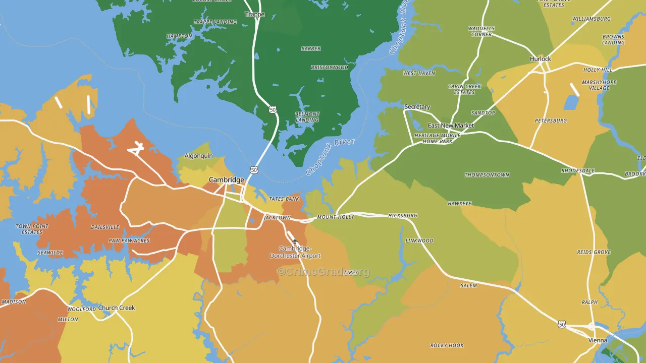 Dorchester County, MD Map of Murder Rates