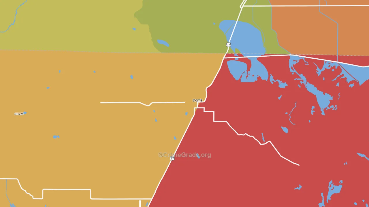 Dorris, CA Map of Murder Rates