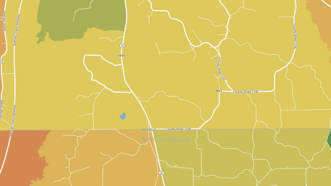 Dossville, MS Map of Murder Rates