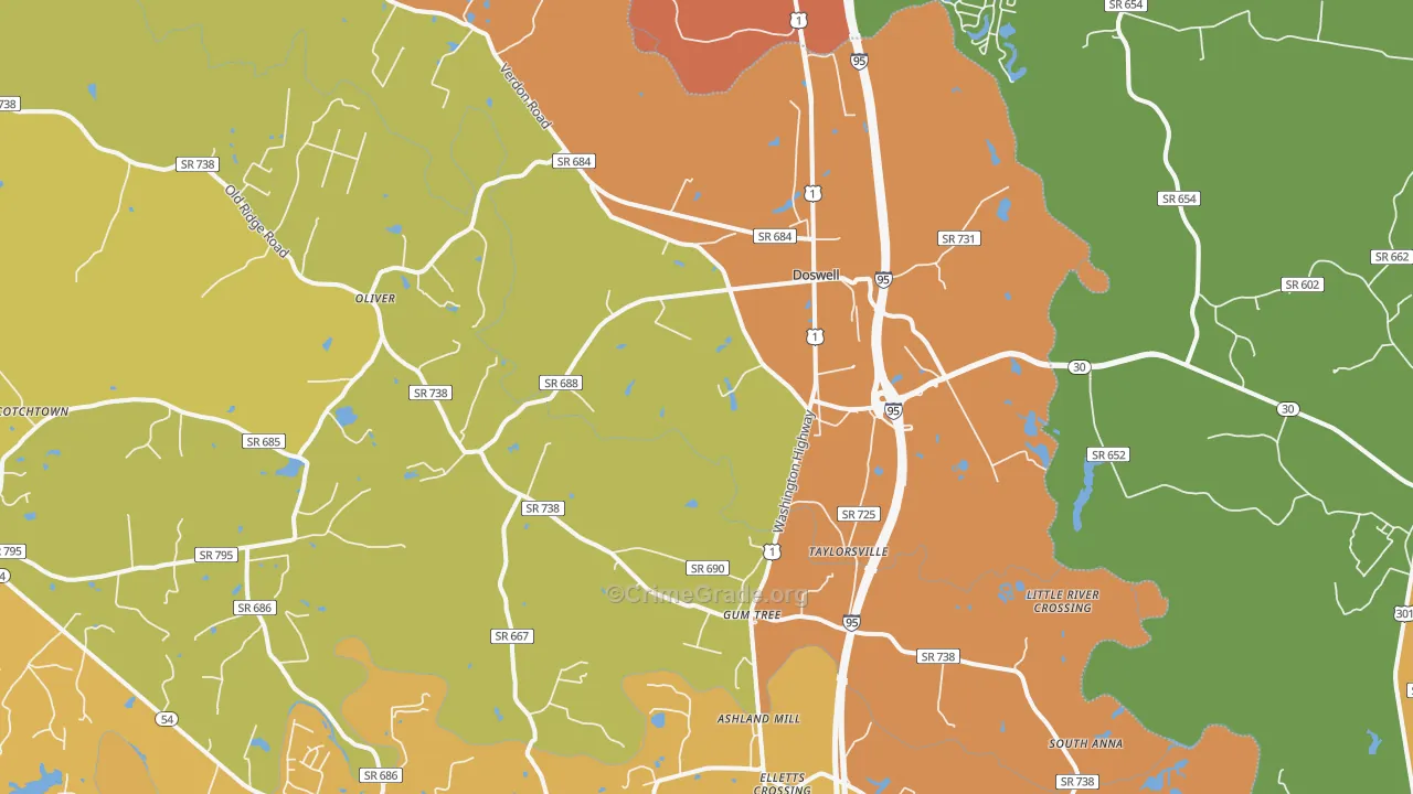 Doswell, VA Map of Murder Rates