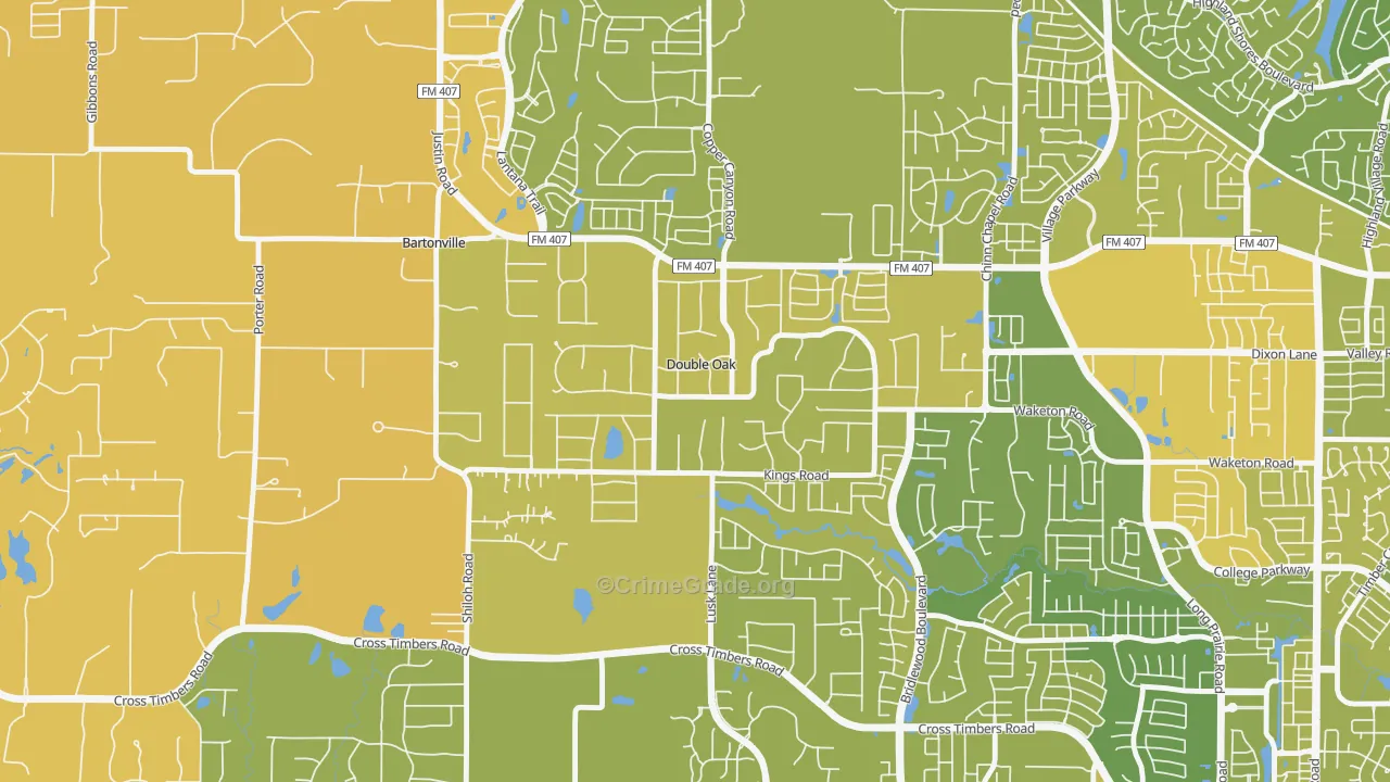 Double Oak, TX Map of Murder Rates