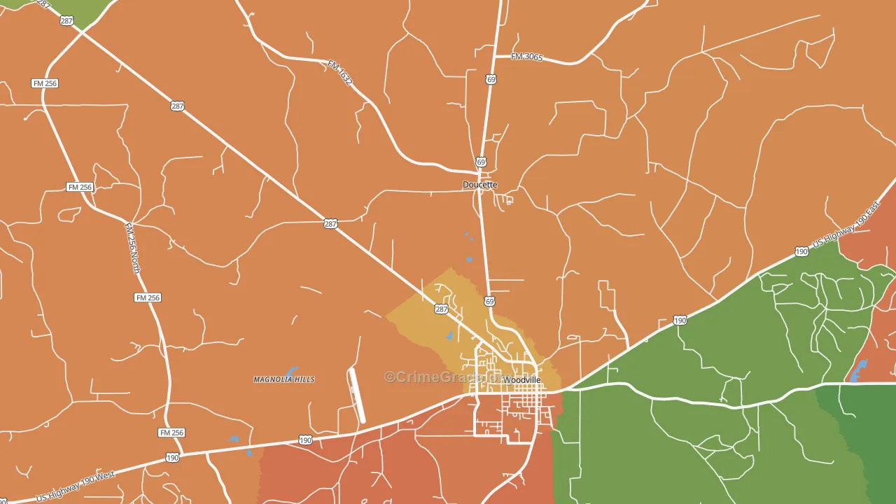 Doucette, TX Map of Murder Rates