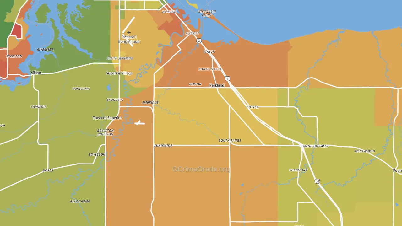 Douglas County, WI Map of Murder Rates