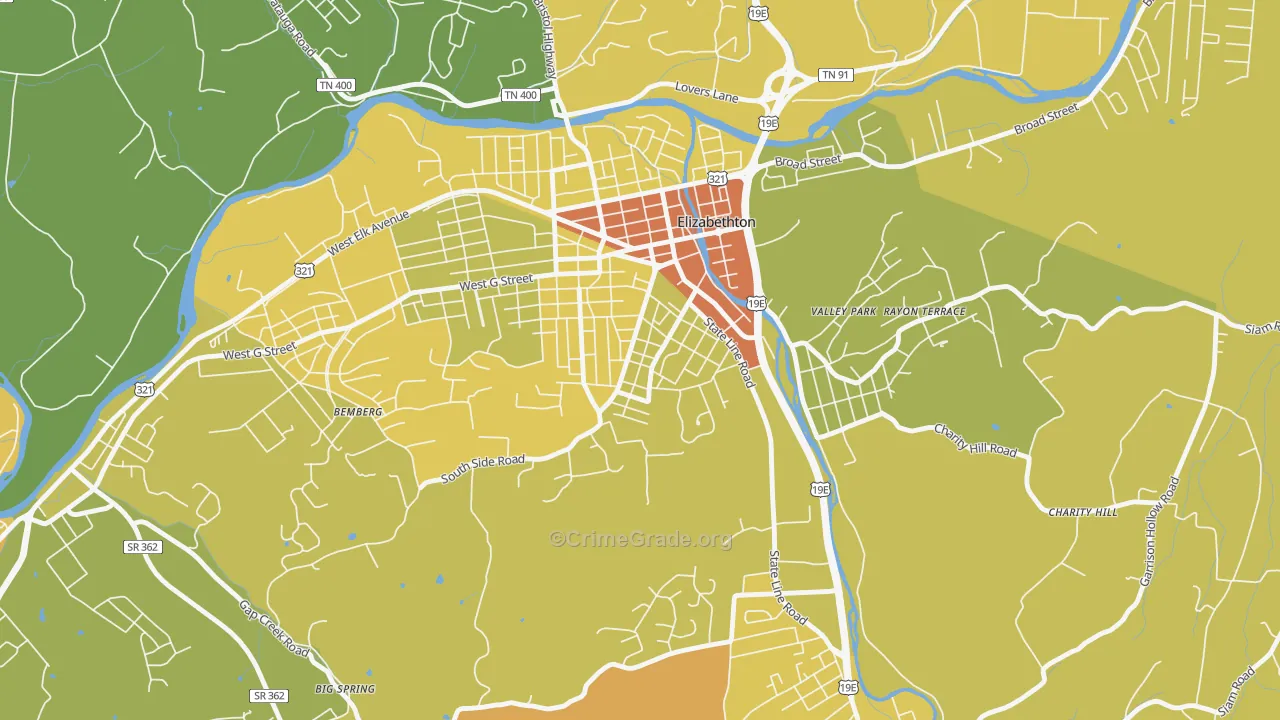 Douglas, Elizabethton, TN Map of Murder Rates