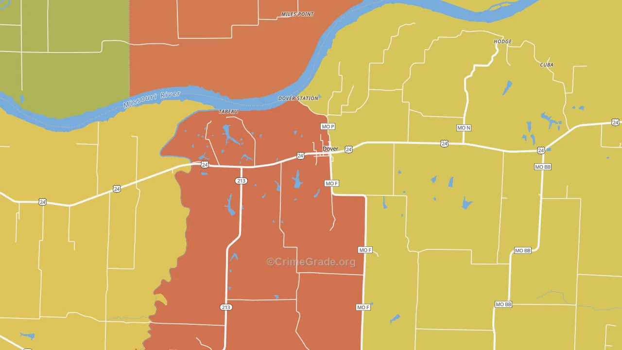 Dover, MO Map of Murder Rates