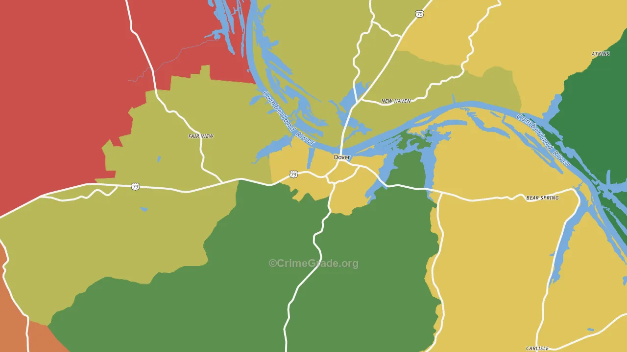 Dover, TN Map of Murder Rates