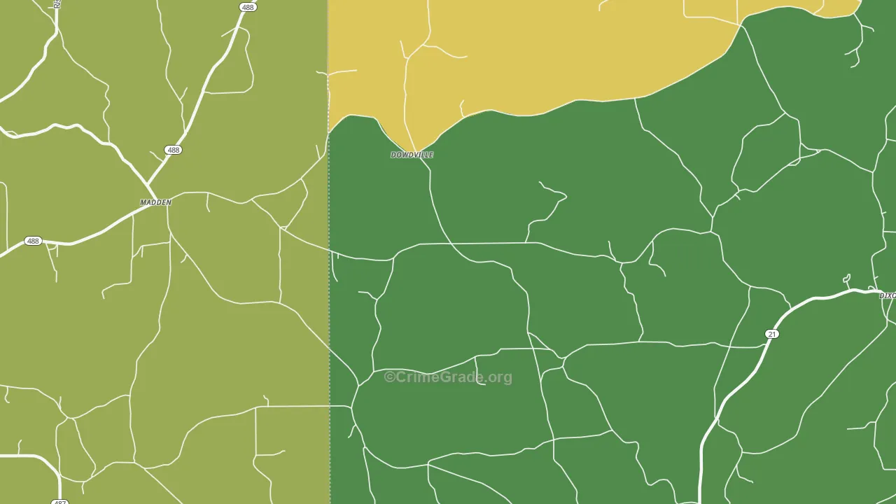 Dowdville, MS Map of Murder Rates
