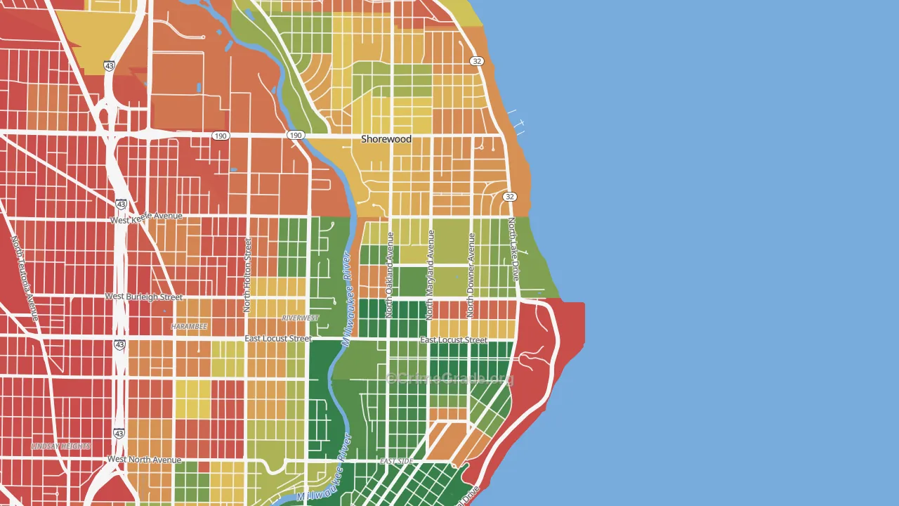 Downer Woods, Milwaukee, WI Map of Murder Rates