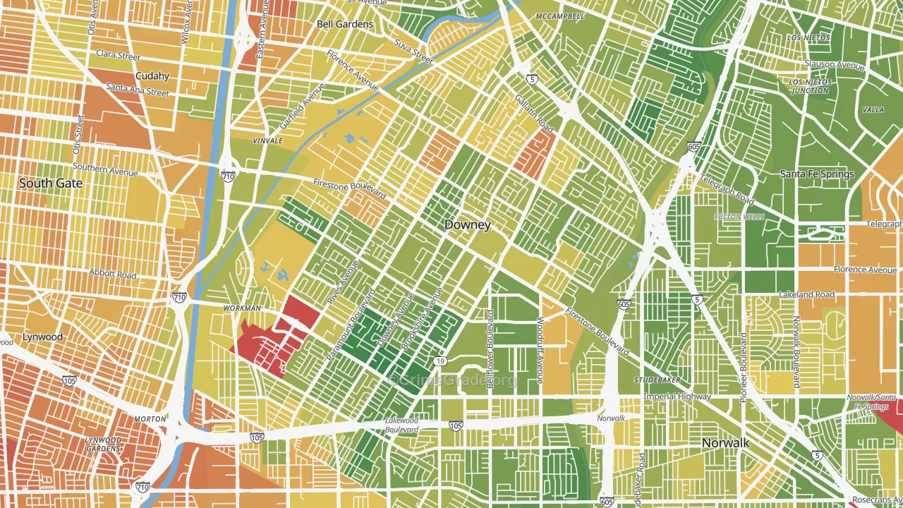 Downey, CA Map of Murder Rates