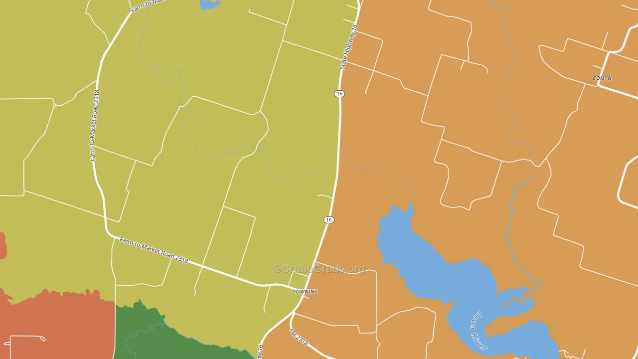Downing, TX Map of Murder Rates