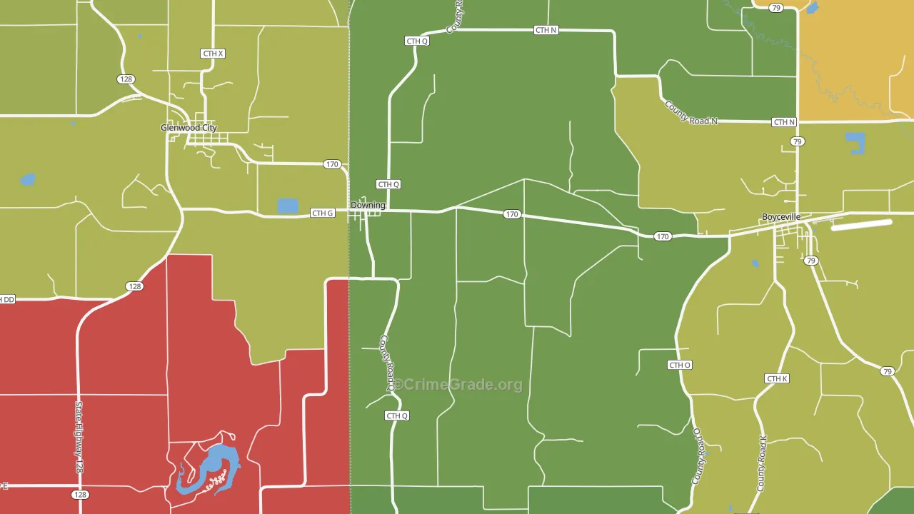 Downing, WI Map of Murder Rates