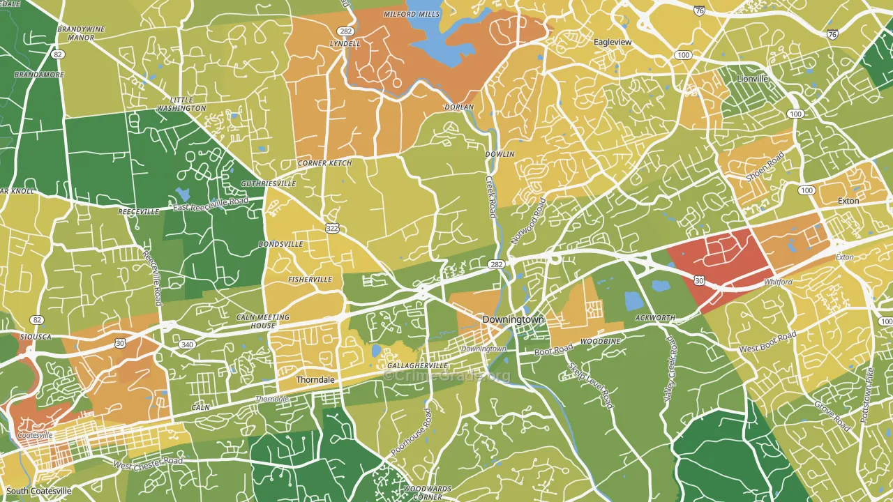 Downingtown, PA Map of Murder Rates