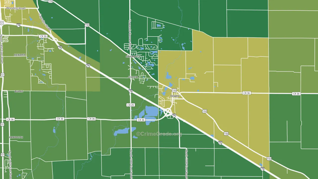 Downs, IL Map of Murder Rates