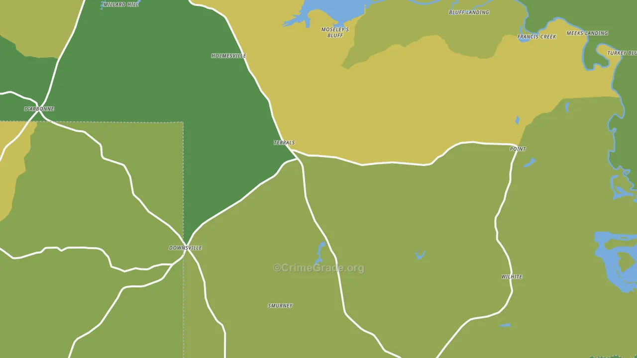 Downsville, LA Map of Murder Rates