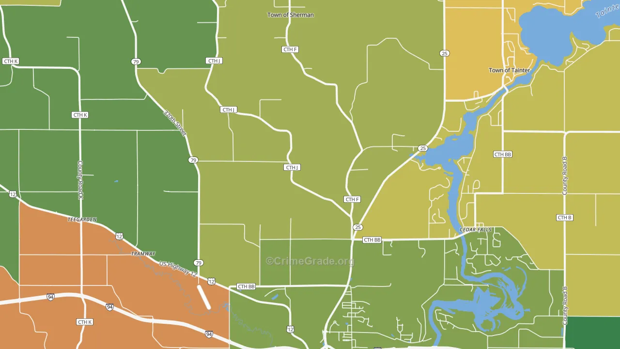 Downsville, WI Map of Murder Rates