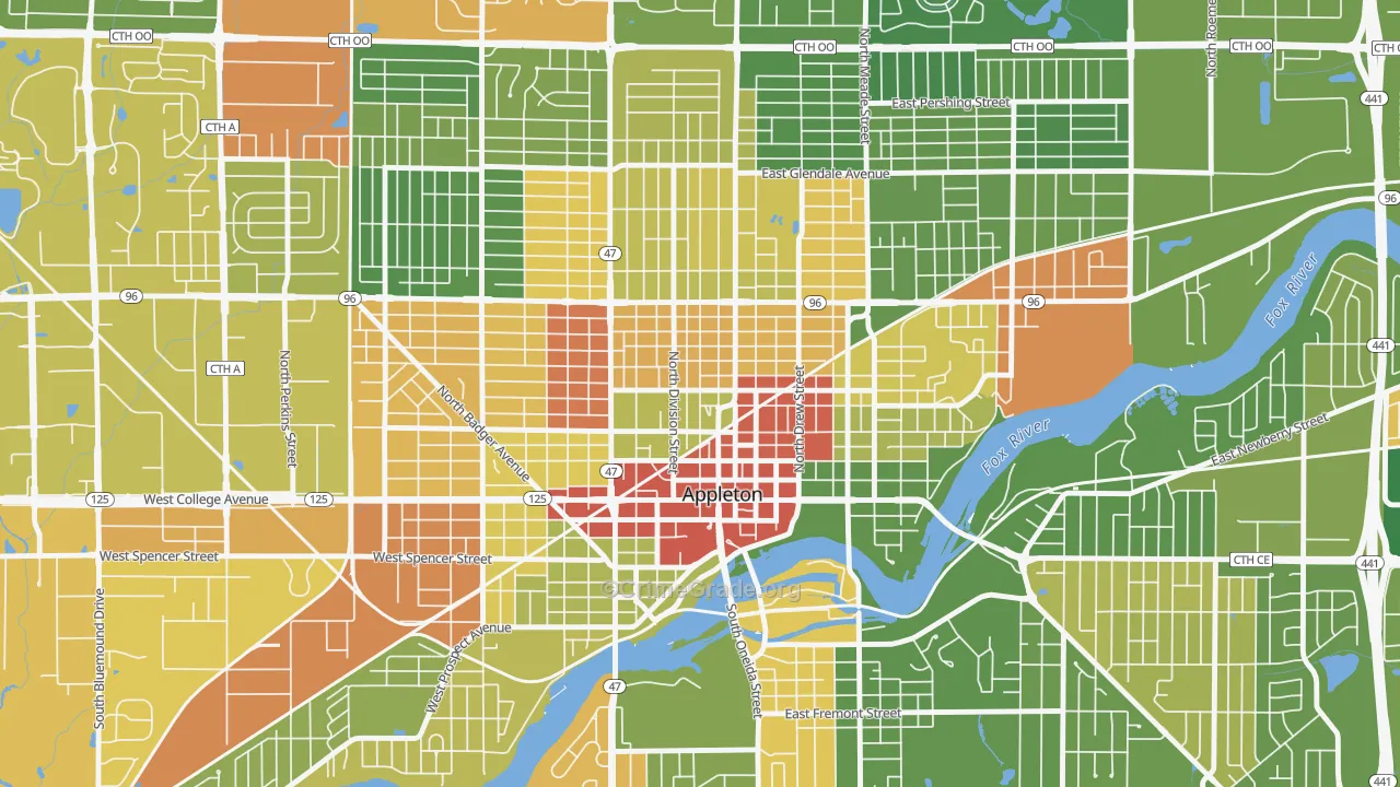 Downtown Appleton, Appleton, WI Map of Murder Rates