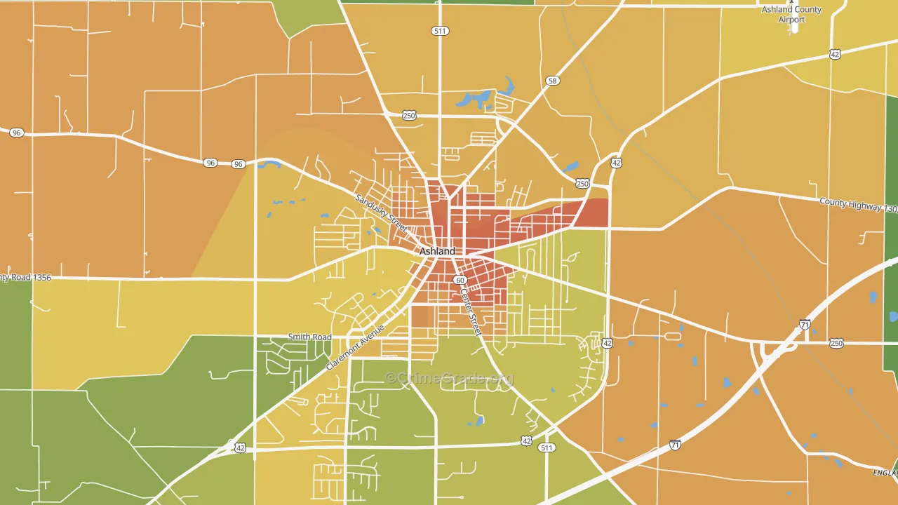 Downtown Ashland, Ashland, OH Map of Murder Rates