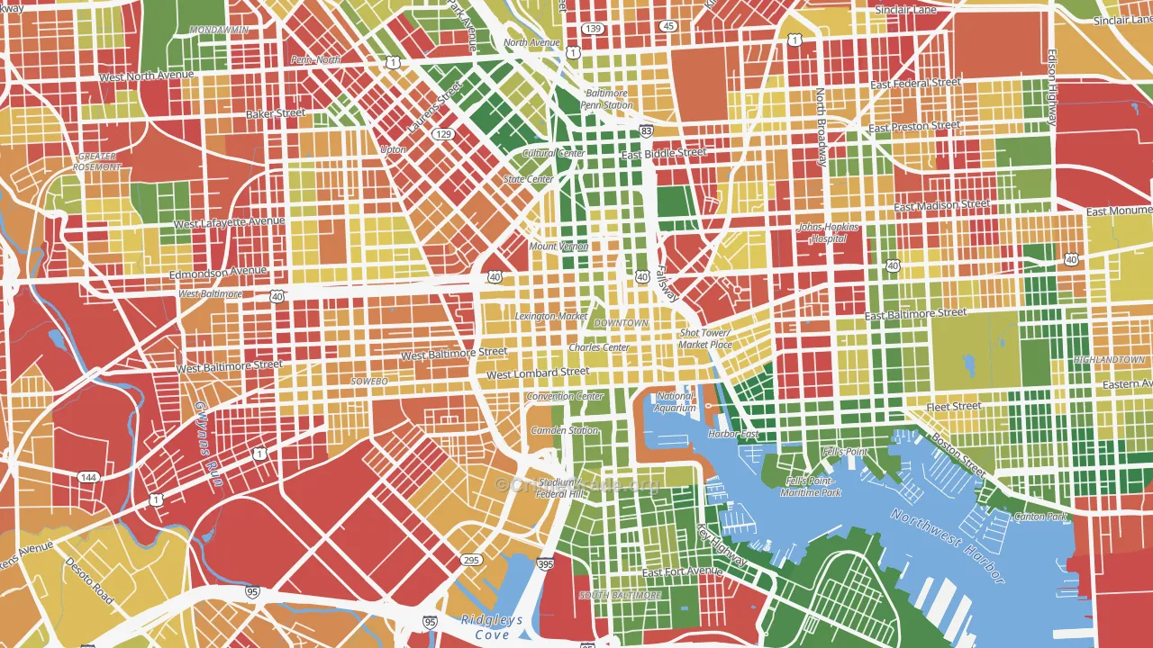 Downtown, Baltimore, MD Map of Murder Rates