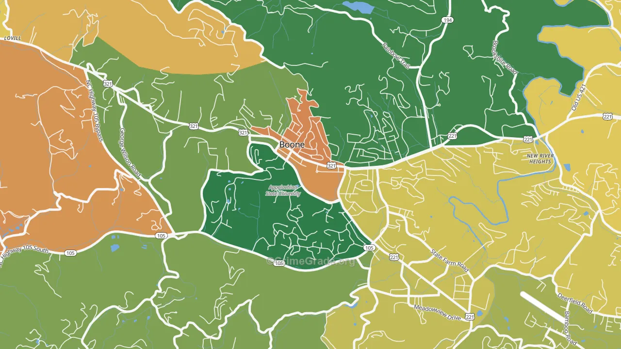 Downtown Boone, Boone, NC Map of Murder Rates