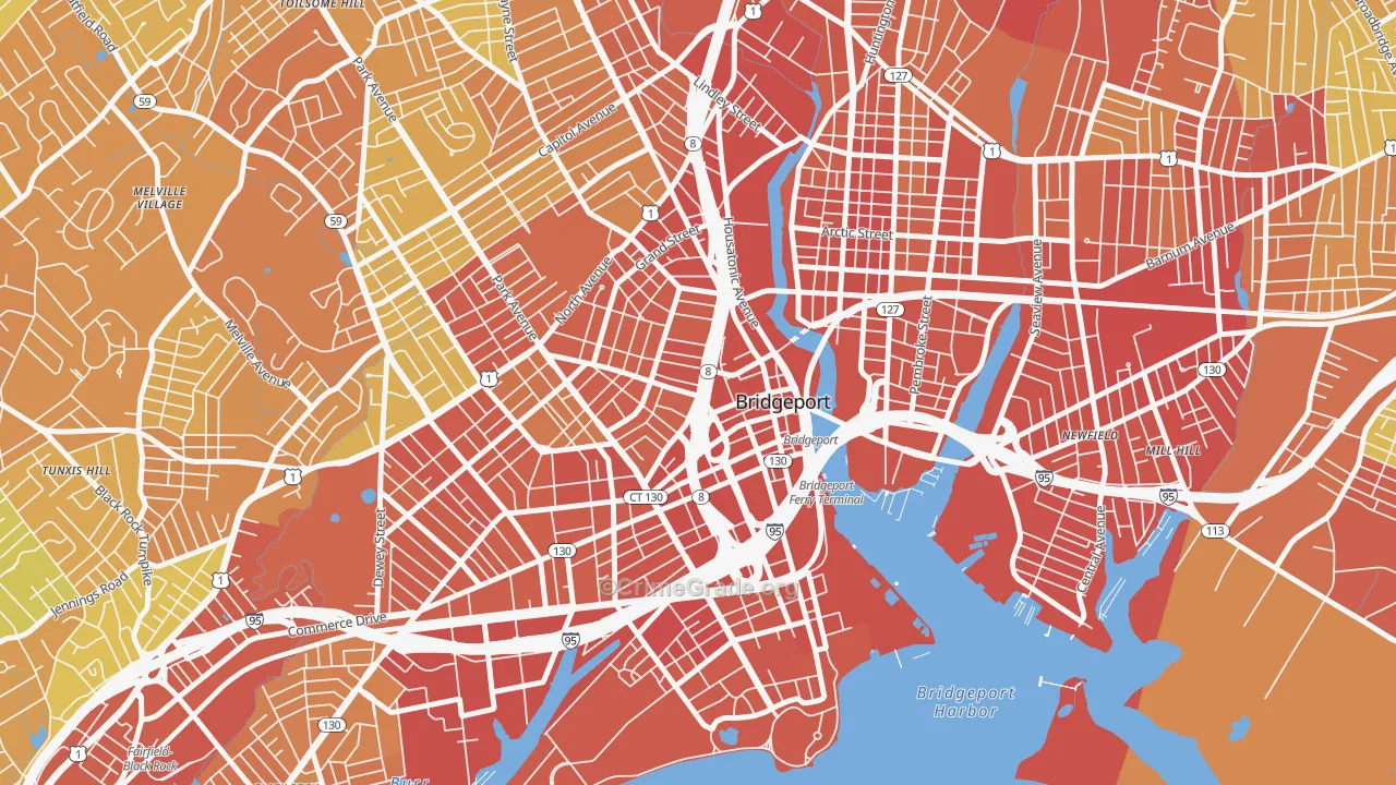 Downtown Bridgeport, Bridgeport, CT Map of Murder Rates