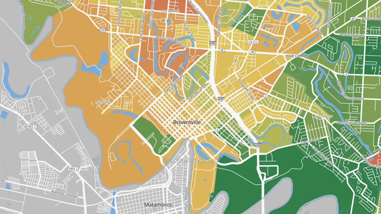 Downtown Brownsville, Brownsville, TX Map of Murder Rates