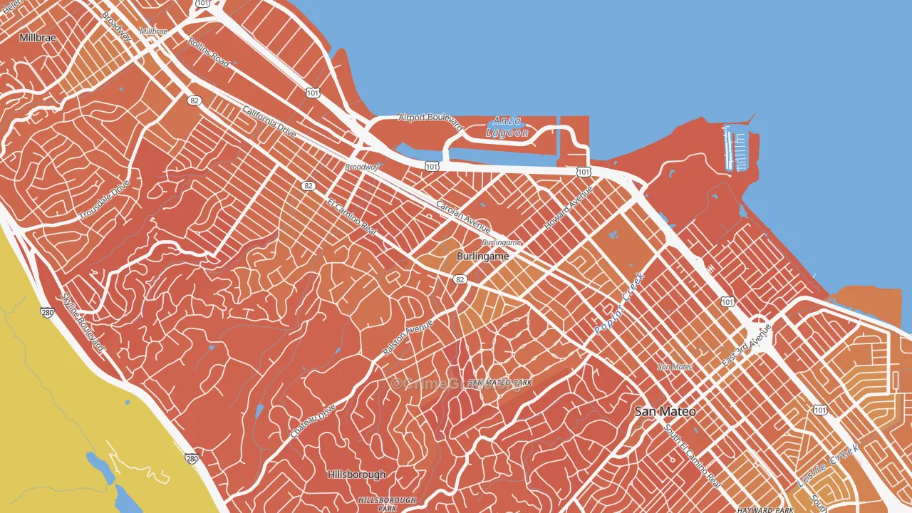 Downtown Burlingame, Burlingame, CA Map of Murder Rates