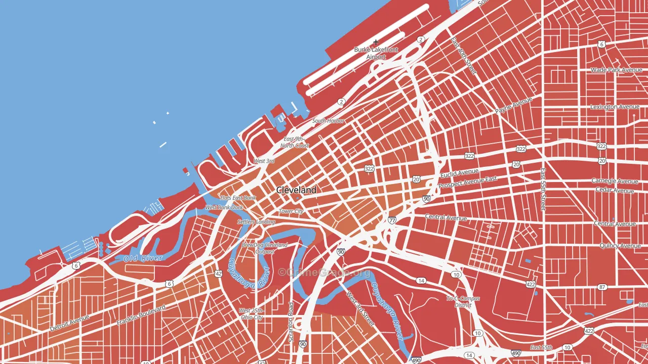 Downtown Cleveland, Cleveland, OH Map of Murder Rates