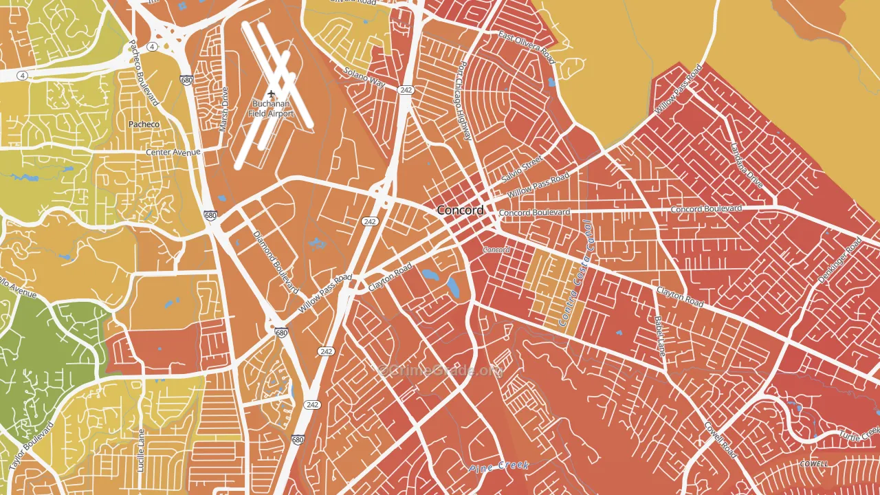 Downtown Concord, Concord, CA Map of Murder Rates