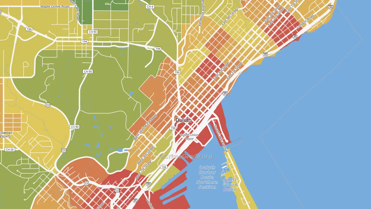 Downtown Duluth, Duluth, MN Map of Murder Rates