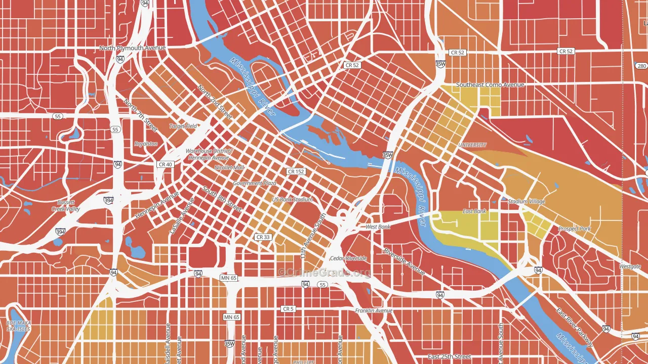 Downtown East, Minneapolis, MN Map of Murder Rates